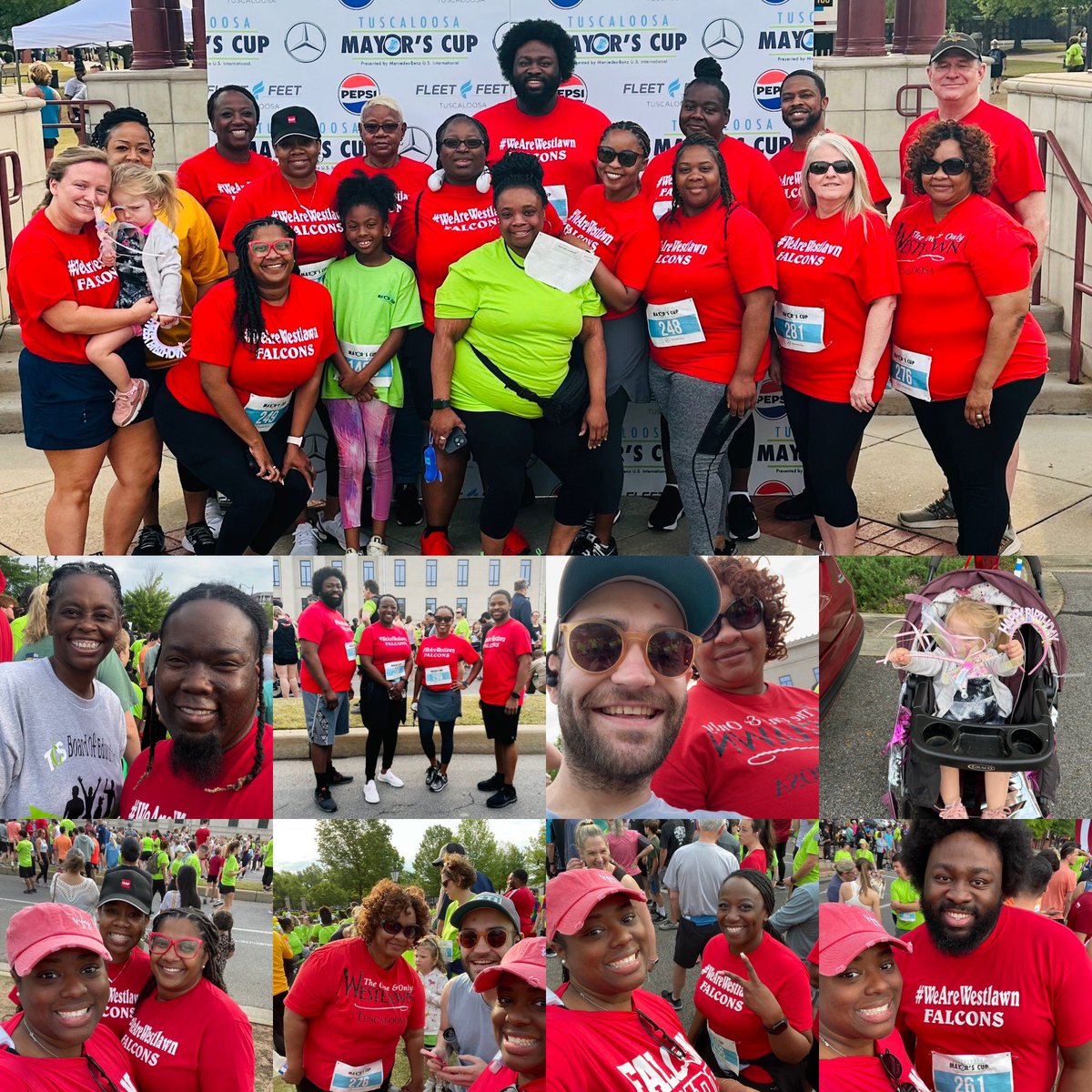 The Falcon Family participated in the annual #TuscaloosaMayorsCup this morning hosted by Mayor @WaltMaddox and the @tuscaloosacity! #WestlawnTCS #TCSLearns #FalconPride #AmazingtotheCore #FalconStrong @TCSBoardofEd