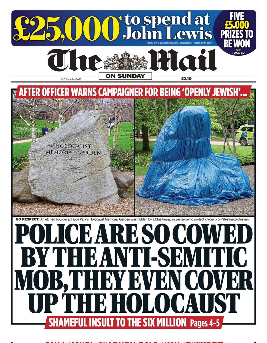 How safe can London’s streets be for Jewish people when even Holocaust memorials need covering up? Police efforts to protect Jewish memorials and communities show that protests in London are not peaceful. At what point are we going to start acknowledging and addressing this?