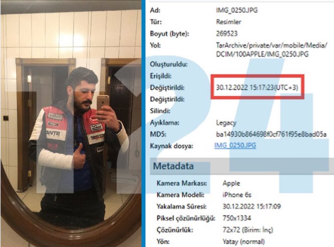 Sinan Ateş cinayetinin tetikçisi Eray Özyağcı'yı olay yerinden kaçırıp Ülkü Ocakları yöneticisi Tolgahan Demirbaş'a götüren motokurye Vedat Balkaya'nın görevini tamamlamasının ardından bir dinlenme tesisi tuvaletinde 'görev tamam' pozu verdiği ortaya çıktı. (T24)