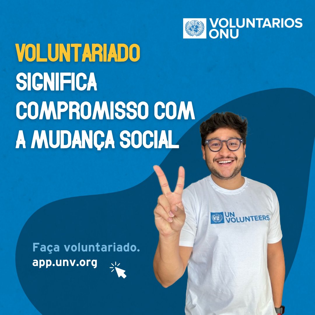 Quer fazer parte do programa de voluntariado das Nações Unidas❓ Visite app.unv.org e conheça oportunidades de voluntariado presencial (remunerado) e online, no Brasil e em todo o mundo. 👀 Siga o @UNVBrasil e saiba mais! #Voluntariado #SimÀPaz #ONUBrasil