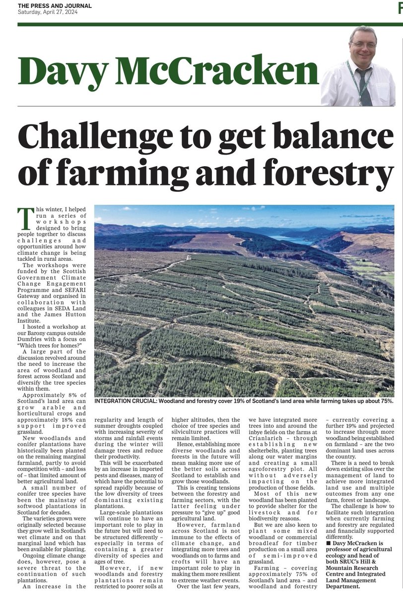 “There’s a need to break down the existing silos over land management to achieve more integrated land use and multiple outcomes from any one farm, forest or landscape.” Professor @DavyMcCracken reflects on the recent series of SEDA Land events in @pressjournal.