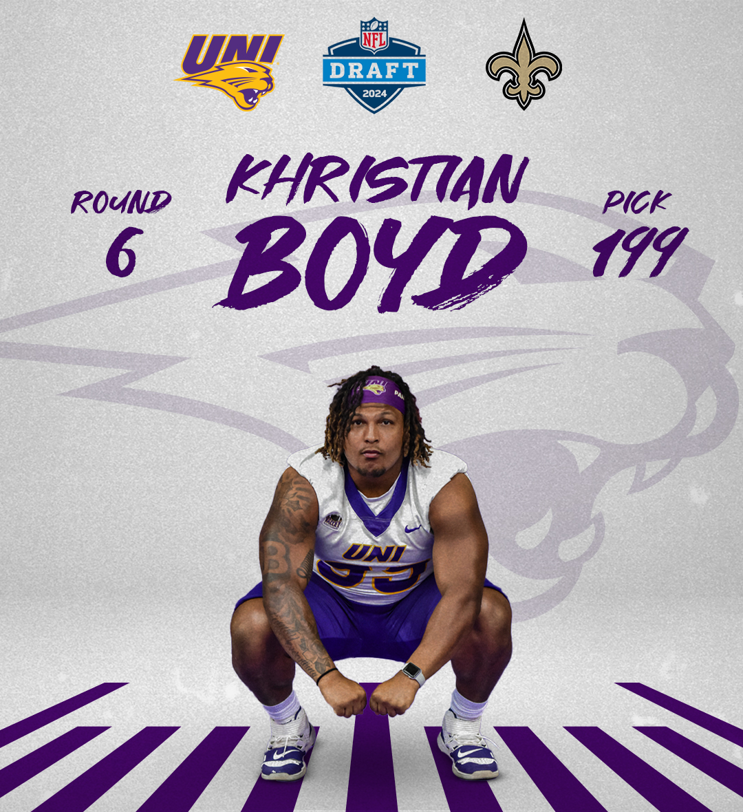 Khristian Boyd you are a Saint With the 199th pick of the 2024 NFL Draft the New Orleans Saints select Khristian Boyd! #EverLoyal #1UNI