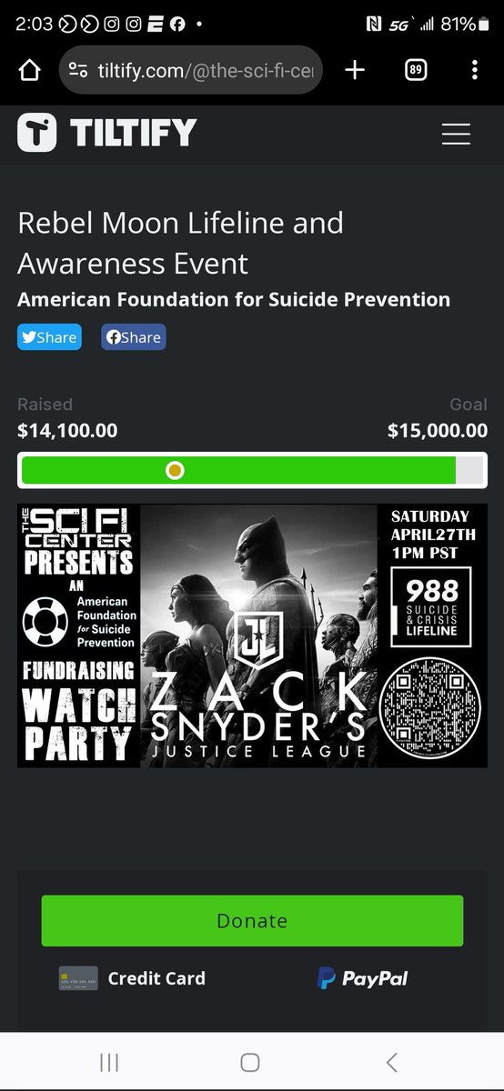 We are $900 away , we just pulled in 1k in 5 minutes , lets put a bow on this @ZackSnyder @afspnational
@AFSPNevada

tiltify.com/@the-sci-fi-ce…
