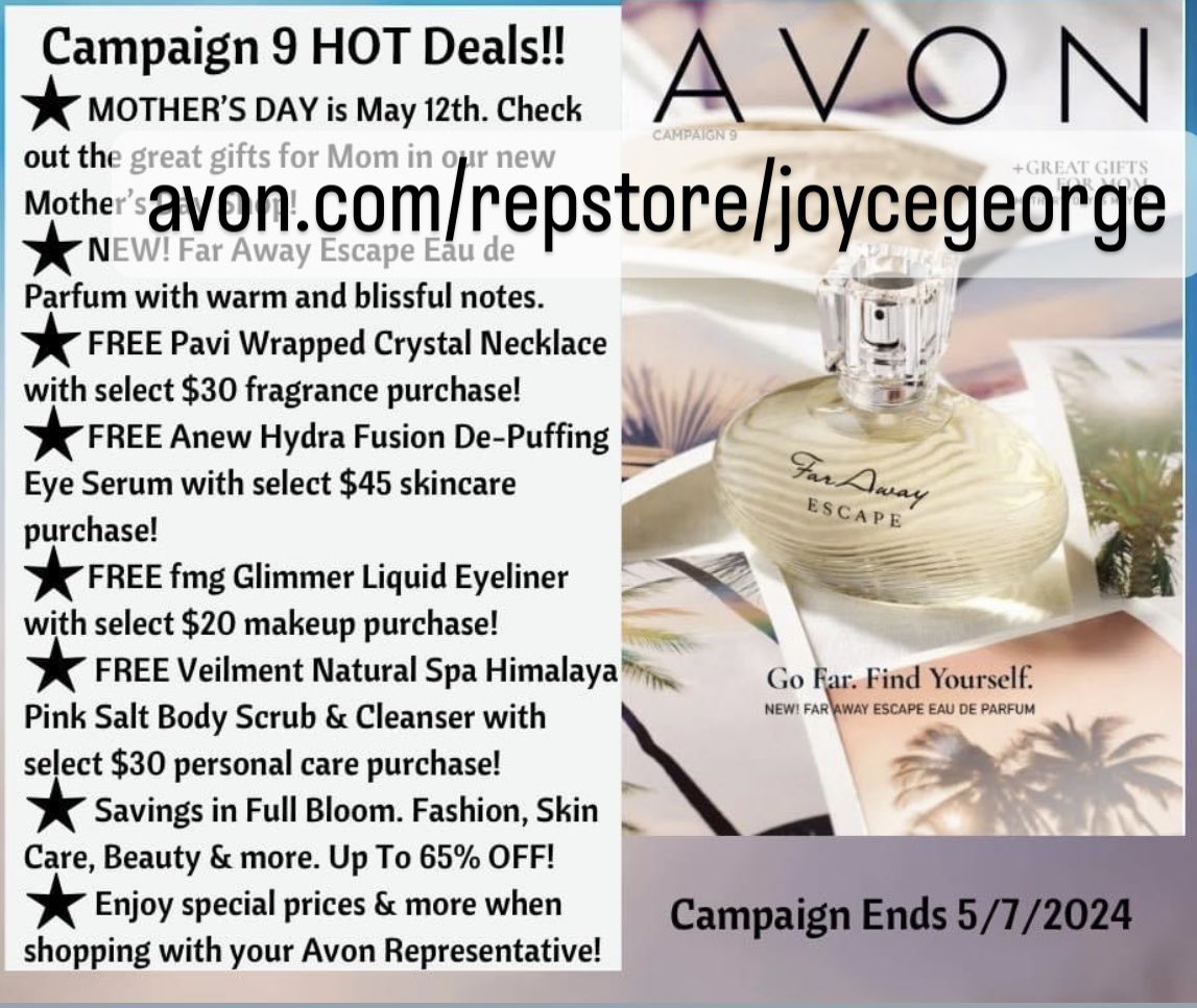 avon.com/repstore/joyce…

#avonrep #FreeShipping #avondeals #avononline Joyce's Avon Page

FREE SHIPPING + FREE GIFT with orders $60+!