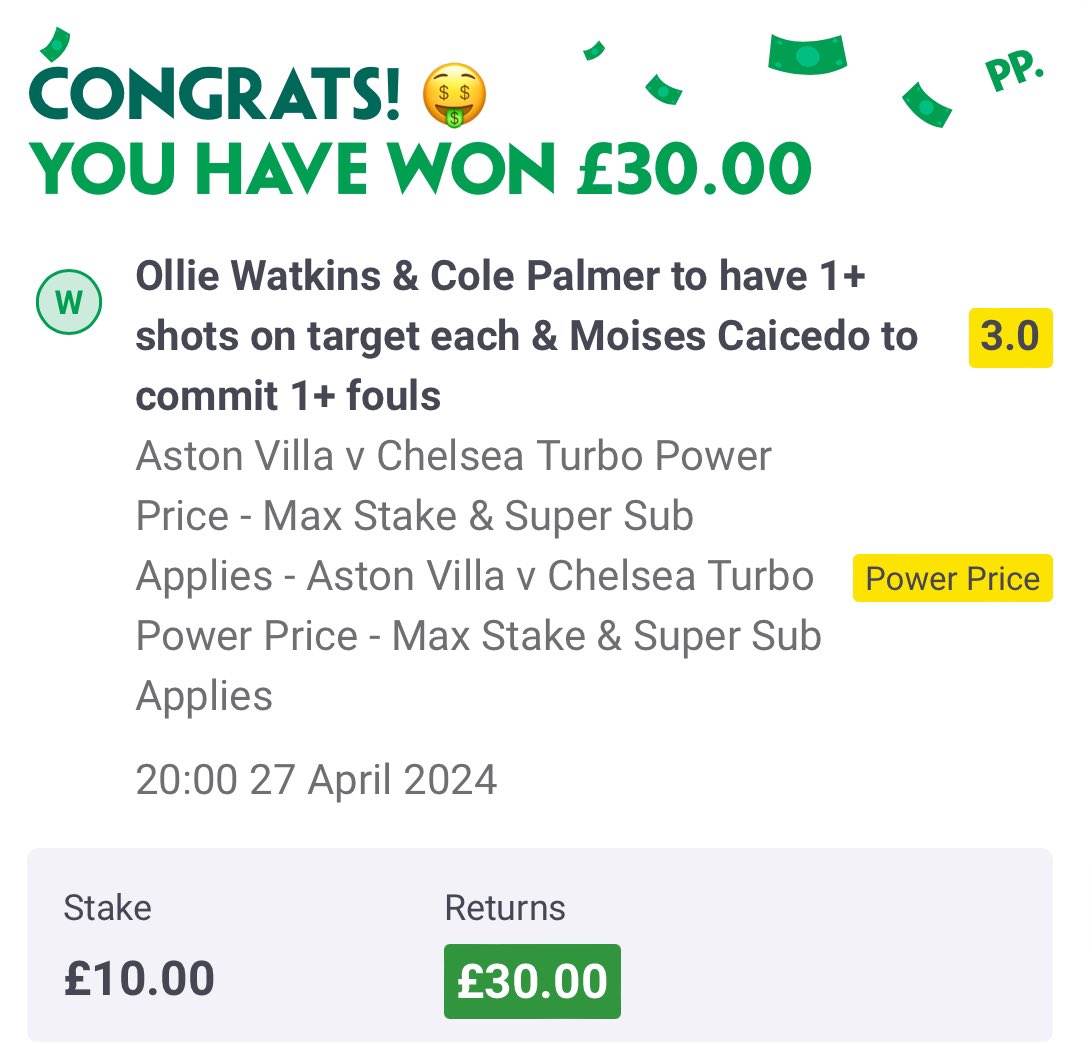 ✅ Perfect finish to the day.

Back at it again tomorrow:

• St Mirren v Rangers

• Dundee v Celtic

• North London Derby

• Forest v Man City

• Train Bet 2

Catch you all in the morning. 👋🏼