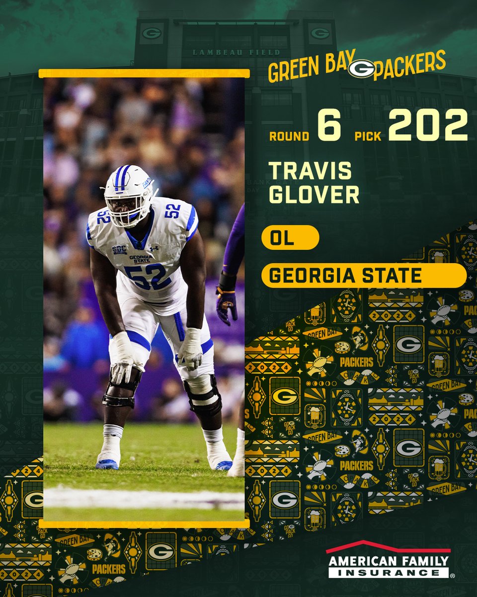 With the 202nd pick in the 2024 #NFLDraft, the #Packers select OL Travis Glover from Georgia State University! @amfam | #PackersDraft