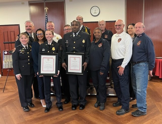 laurelvfd1's tweet photo. LVFD proud of members McCluney and Law for receiving the Leonard King Medal of Valor from the MD Fire Chiefs Association at a ceremony earlier today. They were recognized for a life save on the fire ground last year. Congrats to Willie and Riley! https://t.co/NEP9s351Pf
