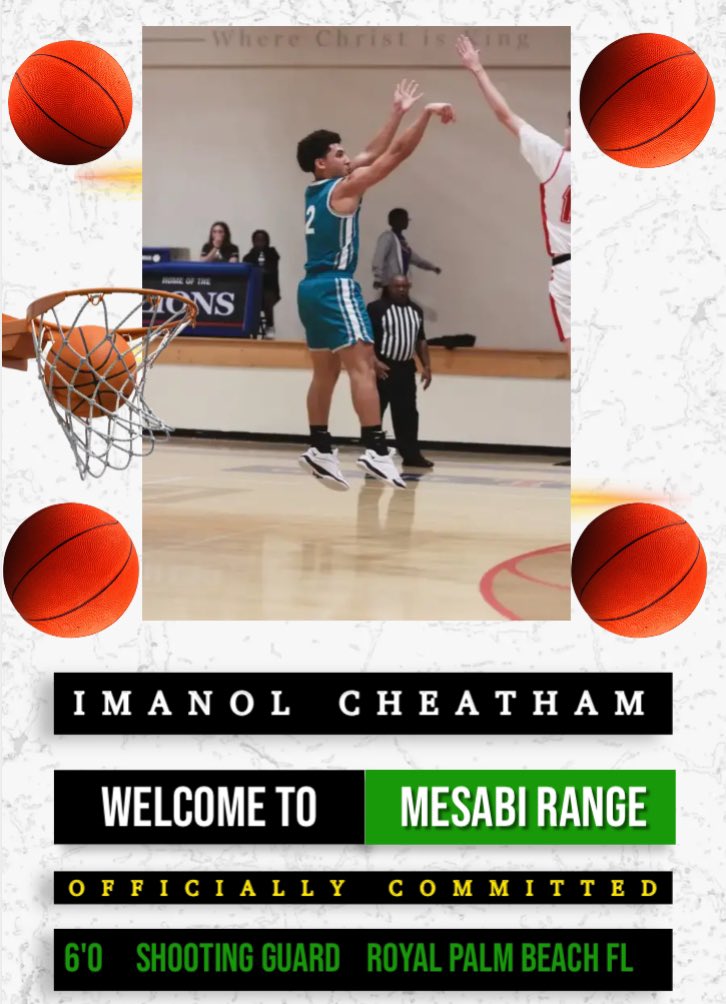 Mesabi Range College would like to announce another signing for the 2024-2025 season - !!

❇️: #2 Imanol Cheatham 
❇️: 6’0- 180lbs   
❇️: Shooting Guard
❇️: Royal Palm Beach, Florida 

Welcome to the Norsemen Family - 🏀🙌🏽🔒