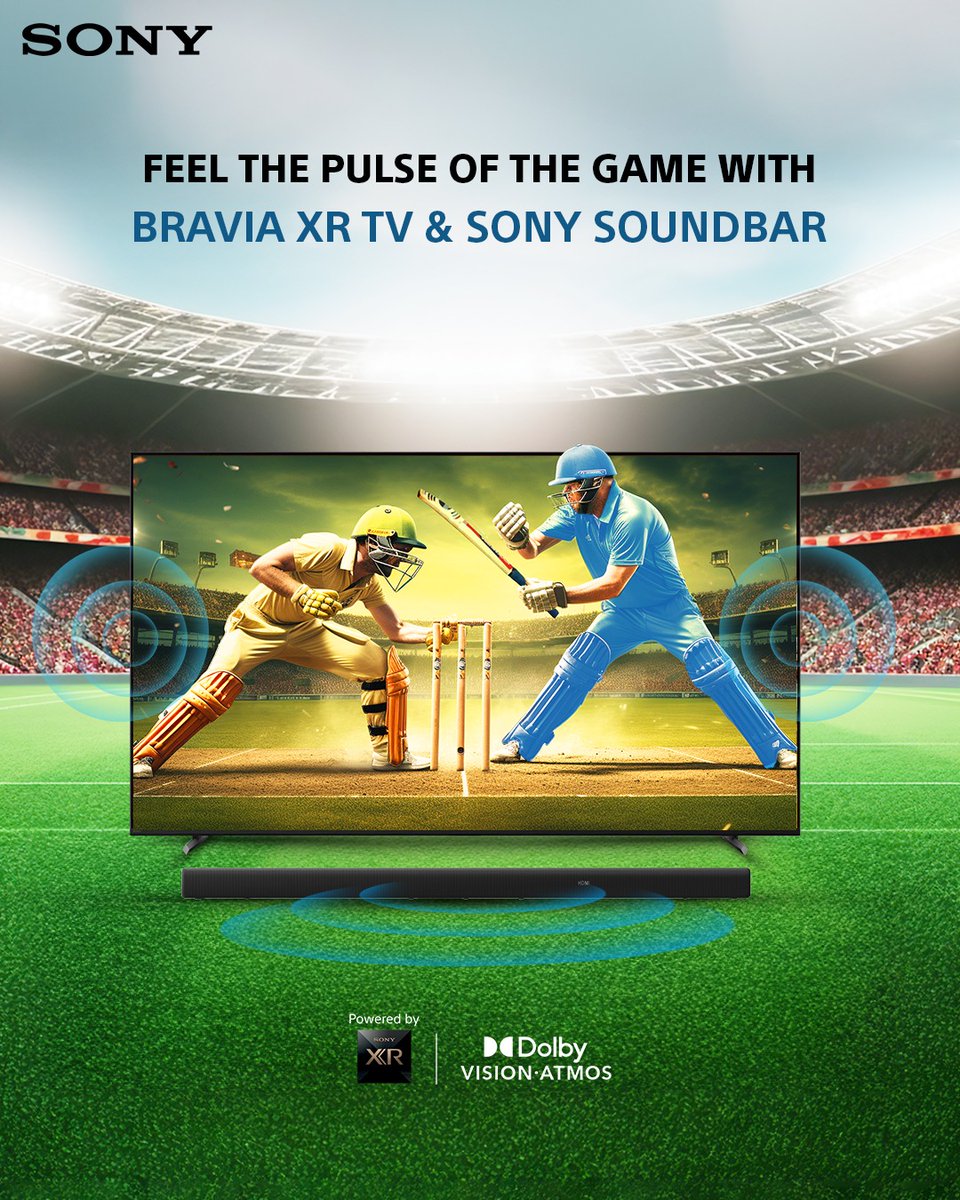 All the excitement surges as the cricket action leaps off the screen. Watch your favorite match on the power-packed combo of  BRAVIA XR TV & Sony Soundbar & get right into the action from your living room. Feel it for yourself! #MadeToEntertain Shop now: bit.ly/49FFg7L