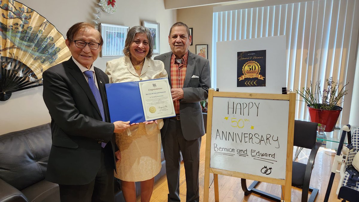 It's such a pleasure to join Bernice & Edward yesterday as they celebrated their 50th wedding anniversary. I've known them for 30 years in #ScarbTO. They are now proud grandparents of 6, with the 7th on the way! 50 years of love👩‍❤️‍👨Best wishes for this golden couple!