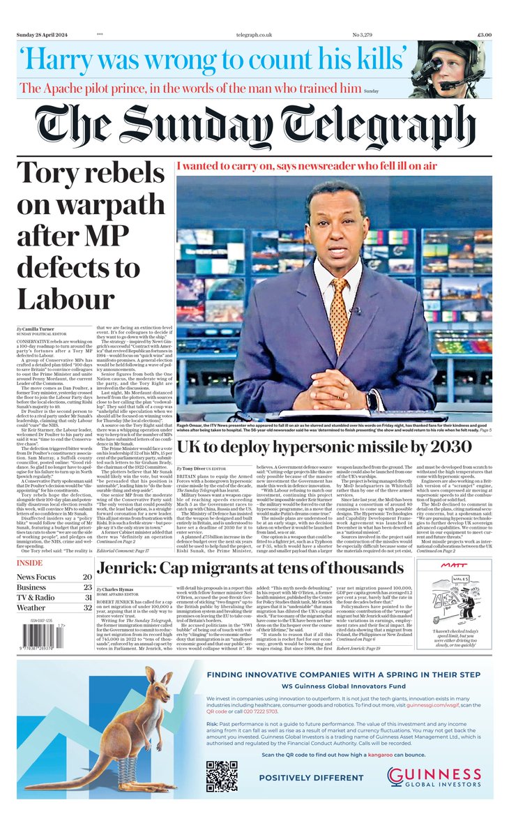 The Sunday Telegraph: Tory rebels I wanted to carry on, on warpath after MPdefects to Labour #TomorrowsPapersToday