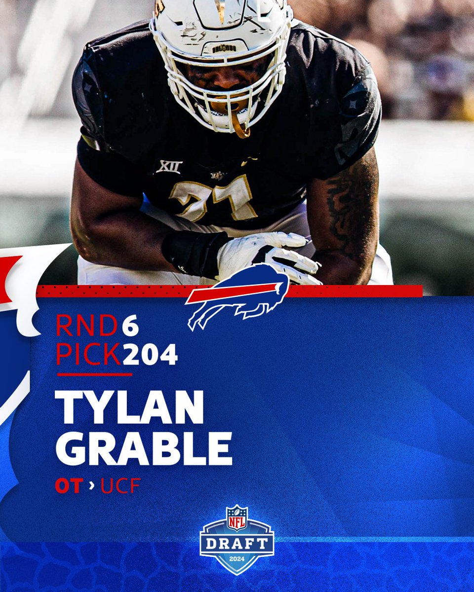 BuffaloBills's tweet photo. We’ve picked Tylan Grable with the 204th pick in the 2024 Draft.

Welcome to Buffalo, @TylanMalik! #NFLDraft #BillMafia https://t.co/F6SIVcbCwJ