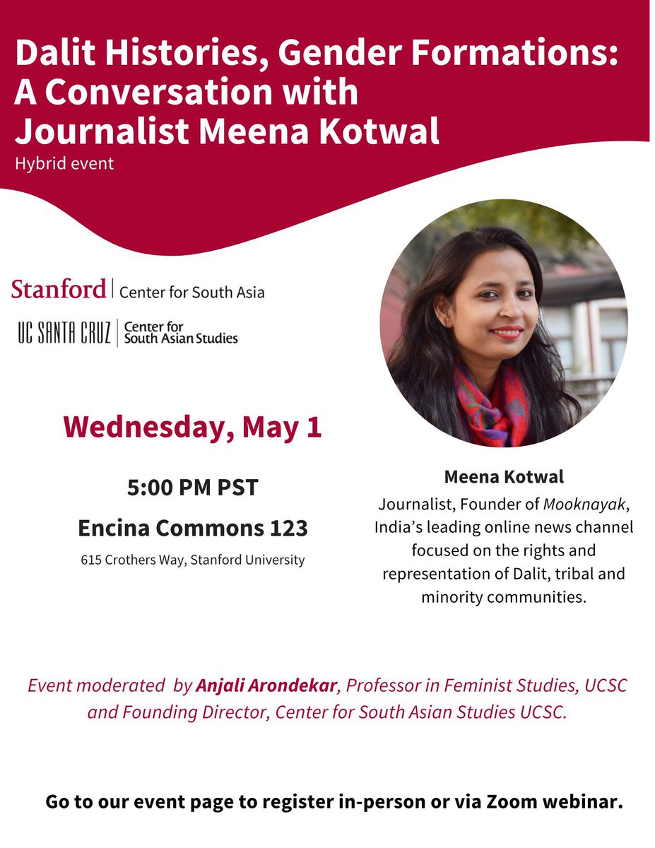 We educate, agitate and organise with the brilliant @KotwalMeena who will be @CSAS_UCSC visiting scholar/journalist in residence. Come join as we discuss caste/gender injustice, ongoing elections and Dalit/bahujan futures. Register bit.ly/4aRWgZN