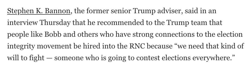 @marceelias Steven Bannon says hiring a conspiracy theorist involved in all of 2020's debunked claims was precisely the point. Maybe take accused fraudster Steve Bannon at his word and consider the implications of that?