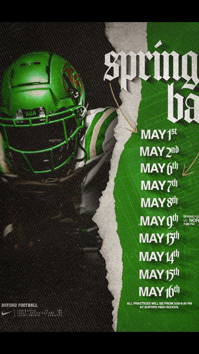 Buford Spring Schedule! College Coaches , please stop by and see us. Thanks. @RustyMansell_ @ChadSimmons_ @bufordathletics @BufordGAPrspcts #Ready