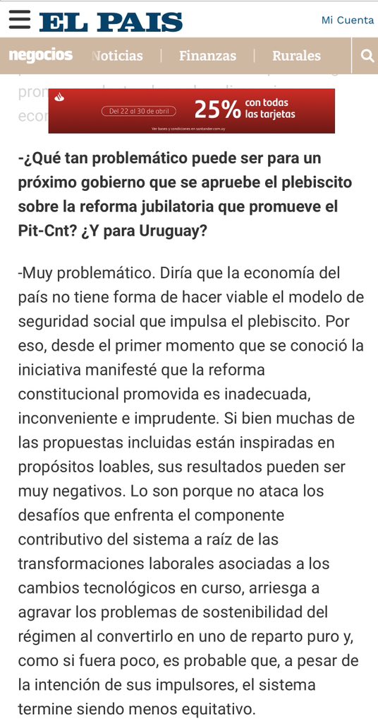 Como bien explica el Ec. Gabriel Oddone, la reforma constitucional que promueve el PIT CNT es “inadecuada, inconveniente e imprudente” y sus efectos pueden ser muy problemáticos para el Uruguay.👇