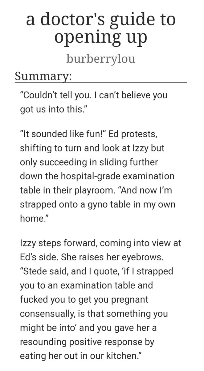 Can't do #OFMLesbianVisibility without @pluviophiliced 

Highlighting three of my favs from their impressive amount of lesbian agenda fics

E, 2400 words, delicious medical/breeding kinks