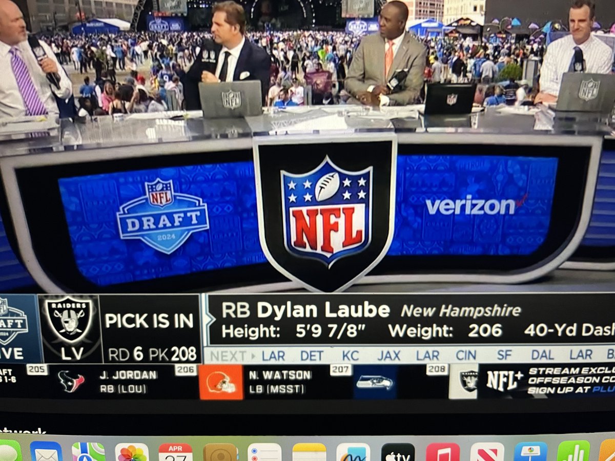 The Raiders have taken @UNH_Football star RB Dylan Laube (@dylan_laube) 208th overall in the 6th round. A steal for Las Vegas @newftbj @AdamKurkjian @rwsantos2