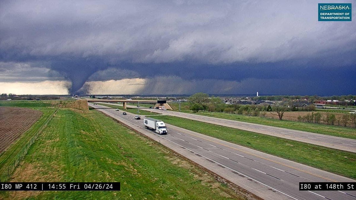 BMorton882's tweet photo. Traffic Cam photo of the tornado just east of Lincoln, Nebraska  yesterday 😳 @ryanhallyall @ReedTimmerUSA @VinceWaelti @BradArnoldWX https://t.co/1bidQioSpe