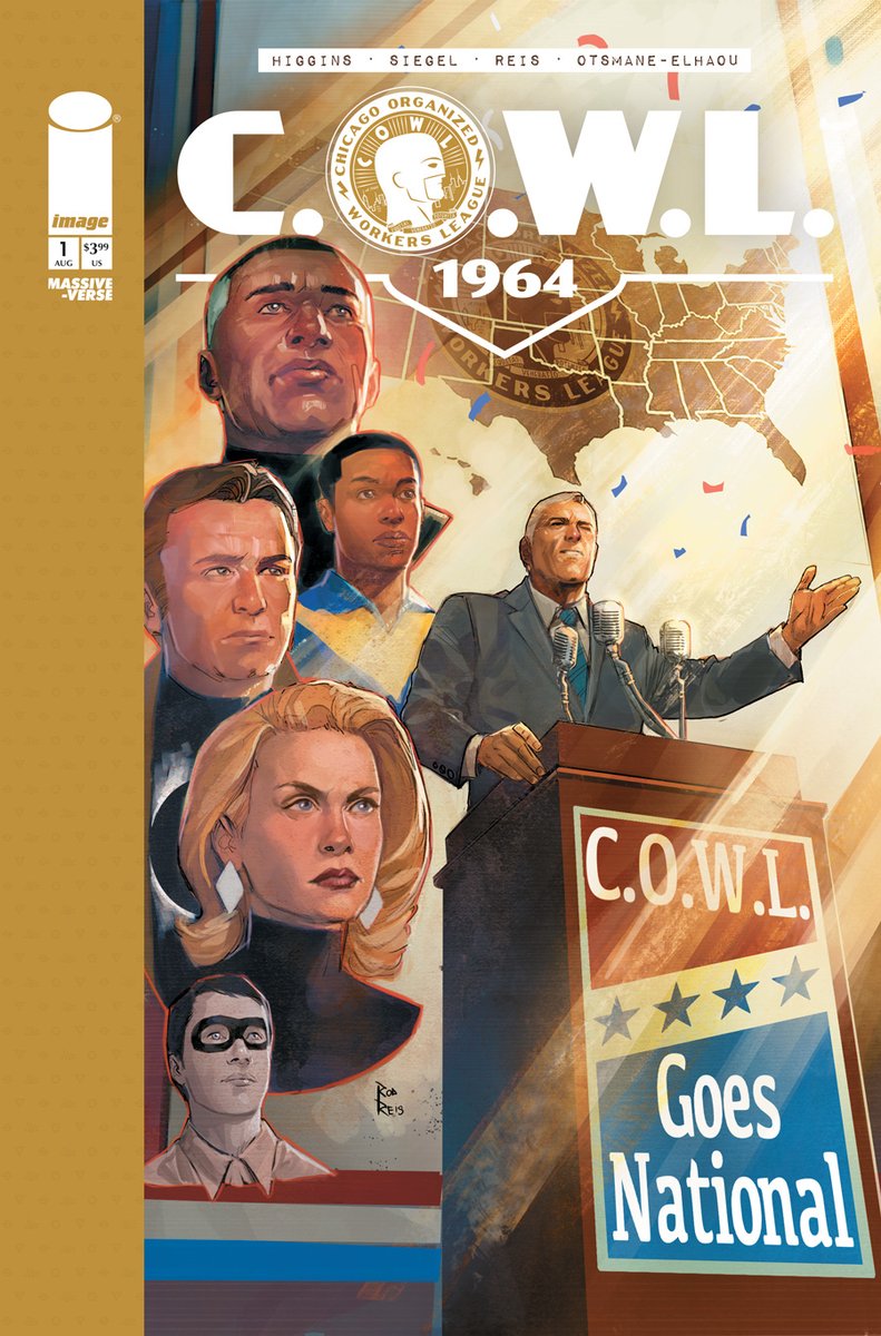 C.O.W.L. 1964! A brand new 3-issue miniseries reuniting @kyledhiggins, @alecfsiegel, and @rodreis to complete the storyline of the original C.O.W.L. series! The first issue is out in August!