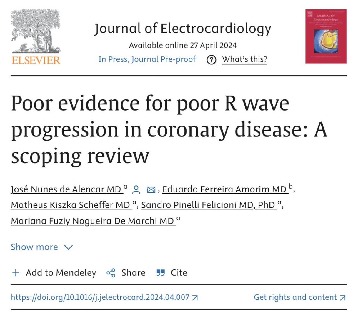 You've likely seen the term 'slow R wave progression' in an ECG report. But, is there a link to prior infarction? Our team conducted a Scoping Review to explore this. Here's what we found in our study at @JElectrocardiol 🧵