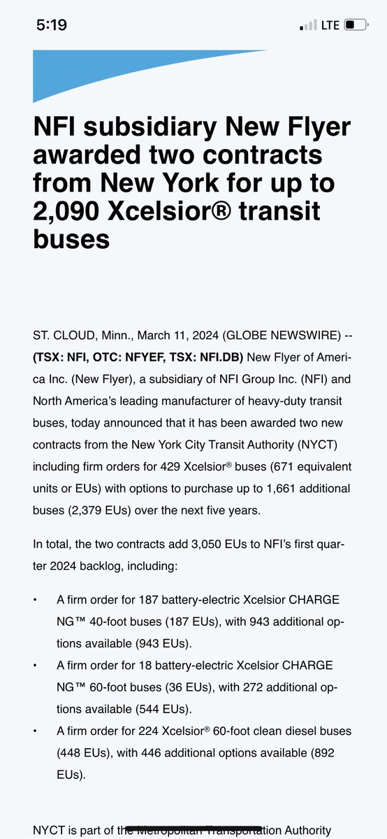 ⁦@newflyer⁩ secures orders for hundreds of electric uses heading to NYC #ZeroEmission #ElectricVehicle