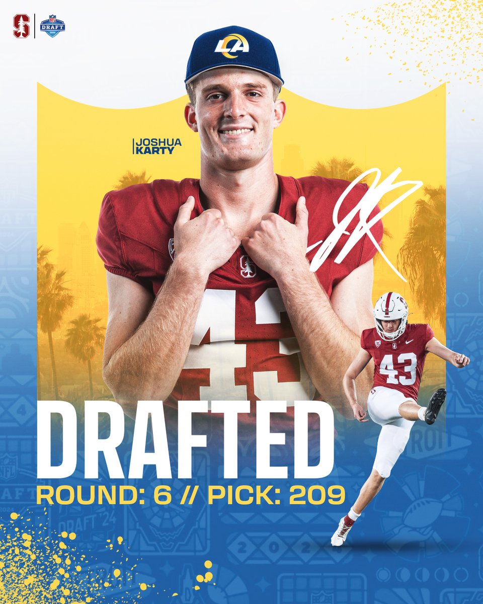 Round 6 | Pick 209 @JoshuaKarty is staying in California with the @RamsNFL! #GoStanford | #NFLDraft