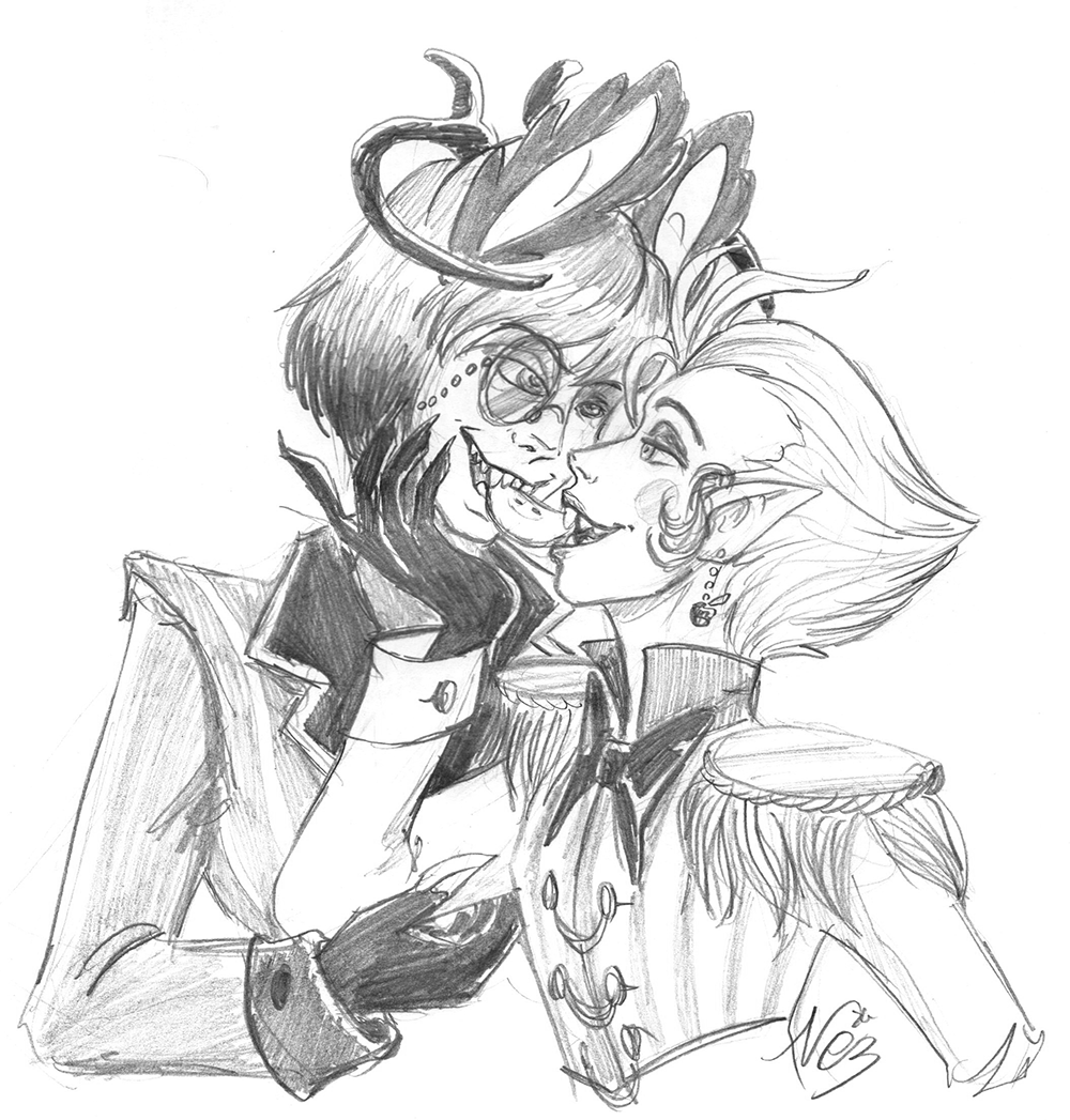 #HazbinHotel #HazbinHotelFanart #RadioApple #AppleRadio #Alastor #RadioDemon #Lucifer #LuciferMorningstar Wanted to add to the lovely 'Apple Kiss Challenge' I cheated with an apple slice because... well... I wanted the seeds to look like a derpy smile XD