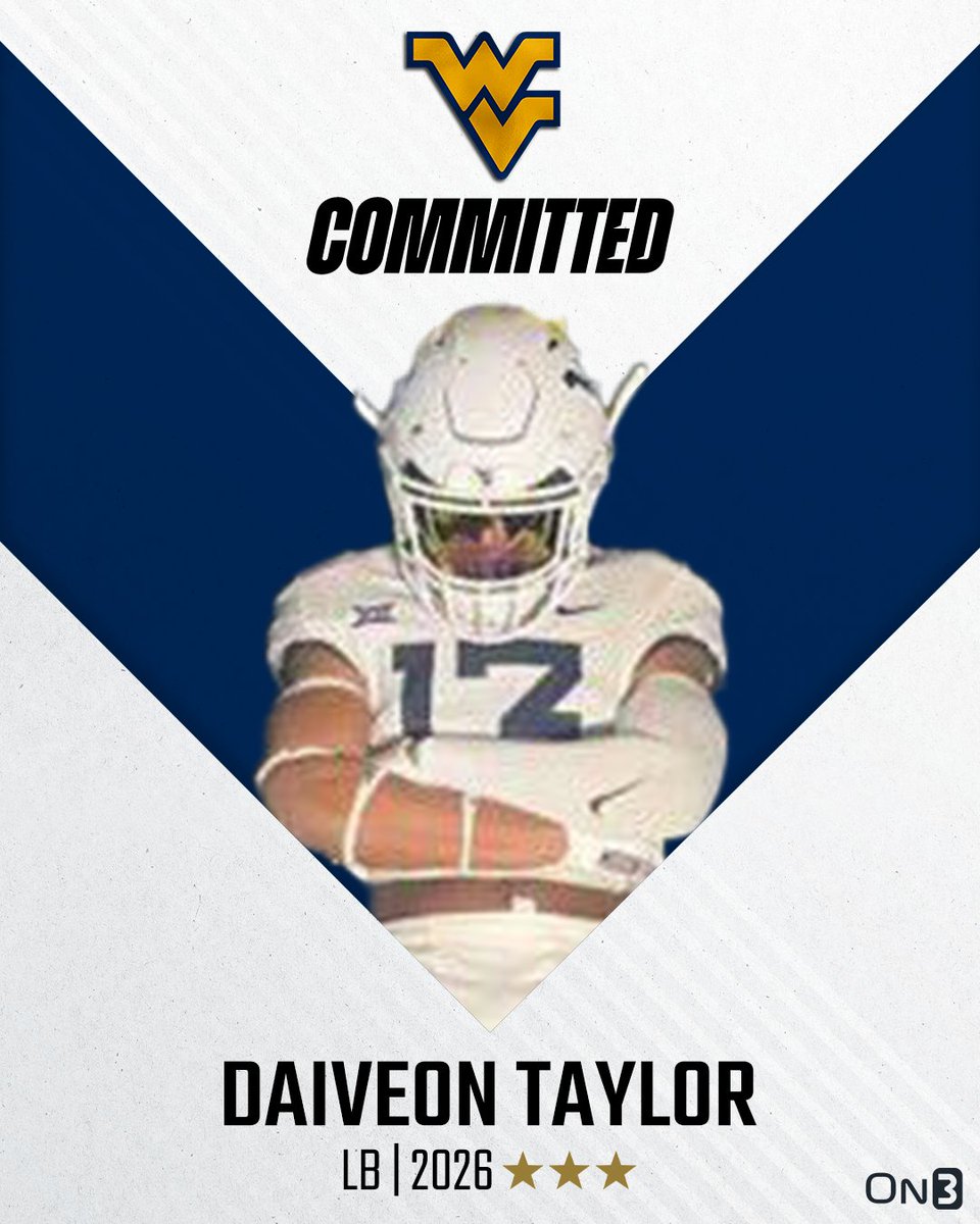BREAKING: Pittsburgh (Pa.) Aliquippa LB Daiveon Taylor becomes commit No. 1 for Neal Brown and his staff in the 2026 class. 

“The coaching staff mainly,” Taylor said of what he loved about West Virginia. “Coach (Jeff) Koonz we hit it off really good from the first time we met