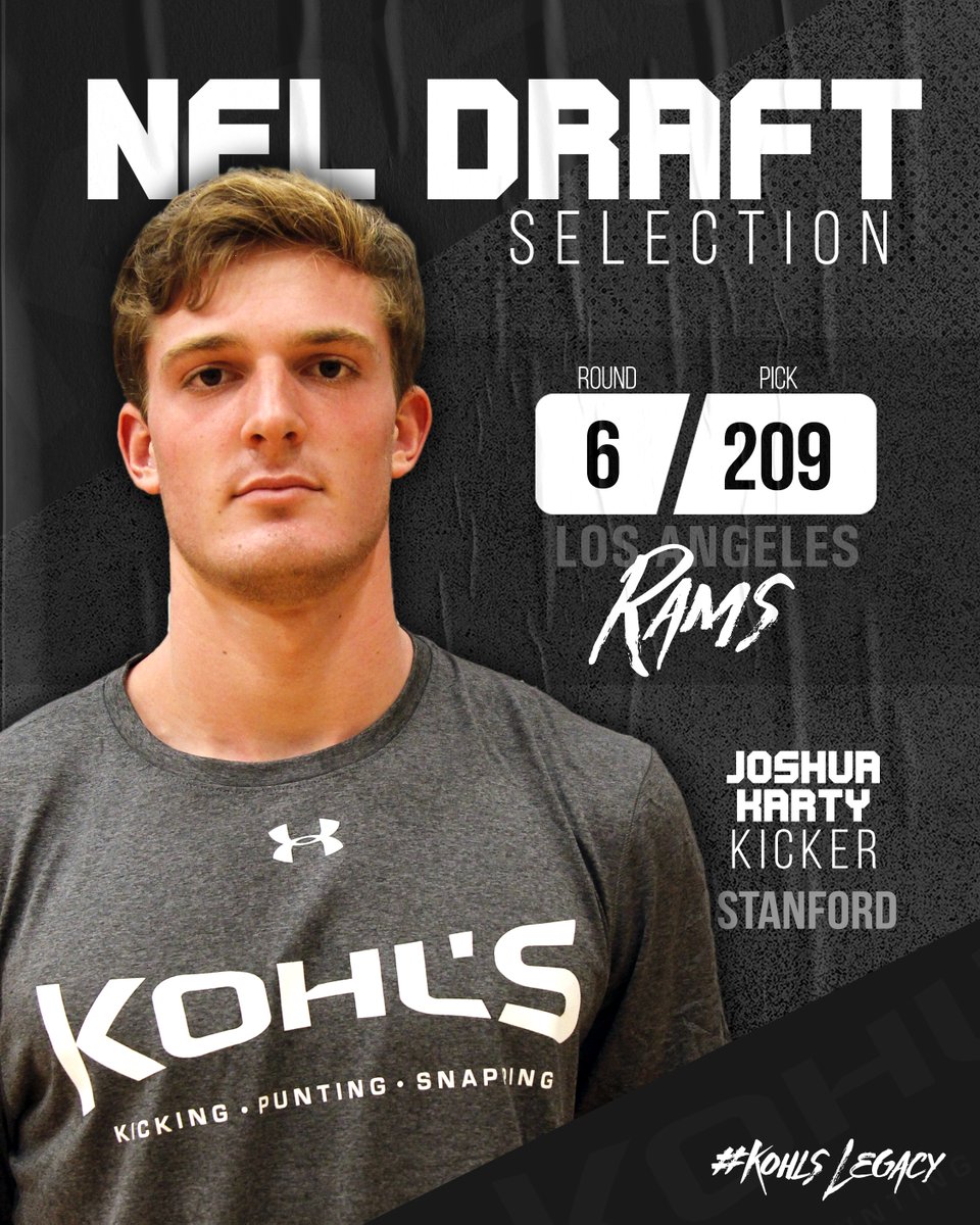 With the 209th pick in the 6th round of the NFL Draft, the Los Angeles Rams select #KohlsElite Kicker Joshua Karty of Stanford. #RamsHouse #KohlsLegacy // #NFLDraft