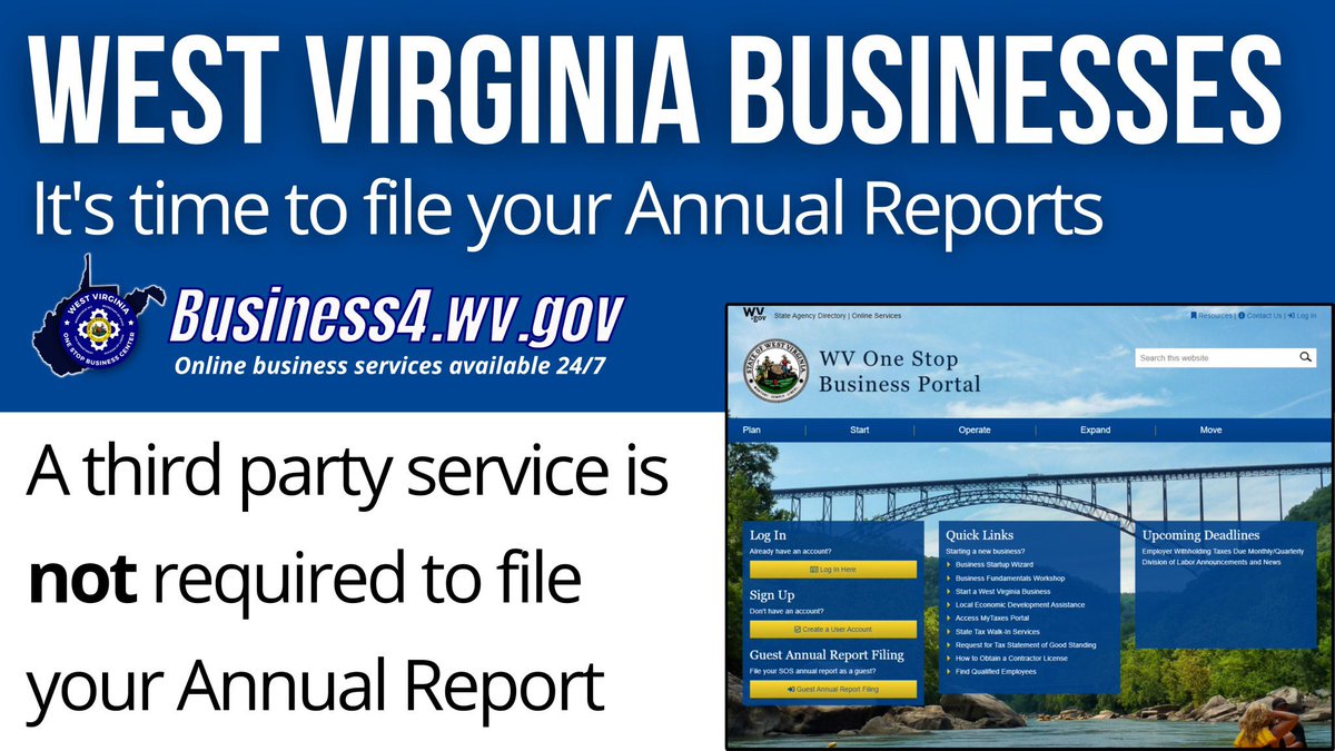 Annual reports for WV business owners can now be filed online and at any time by visiting Business4.wv.gov. This state-required filing is simple and easy to do yourself. File early to avoid late fees after the June 30 deadline!