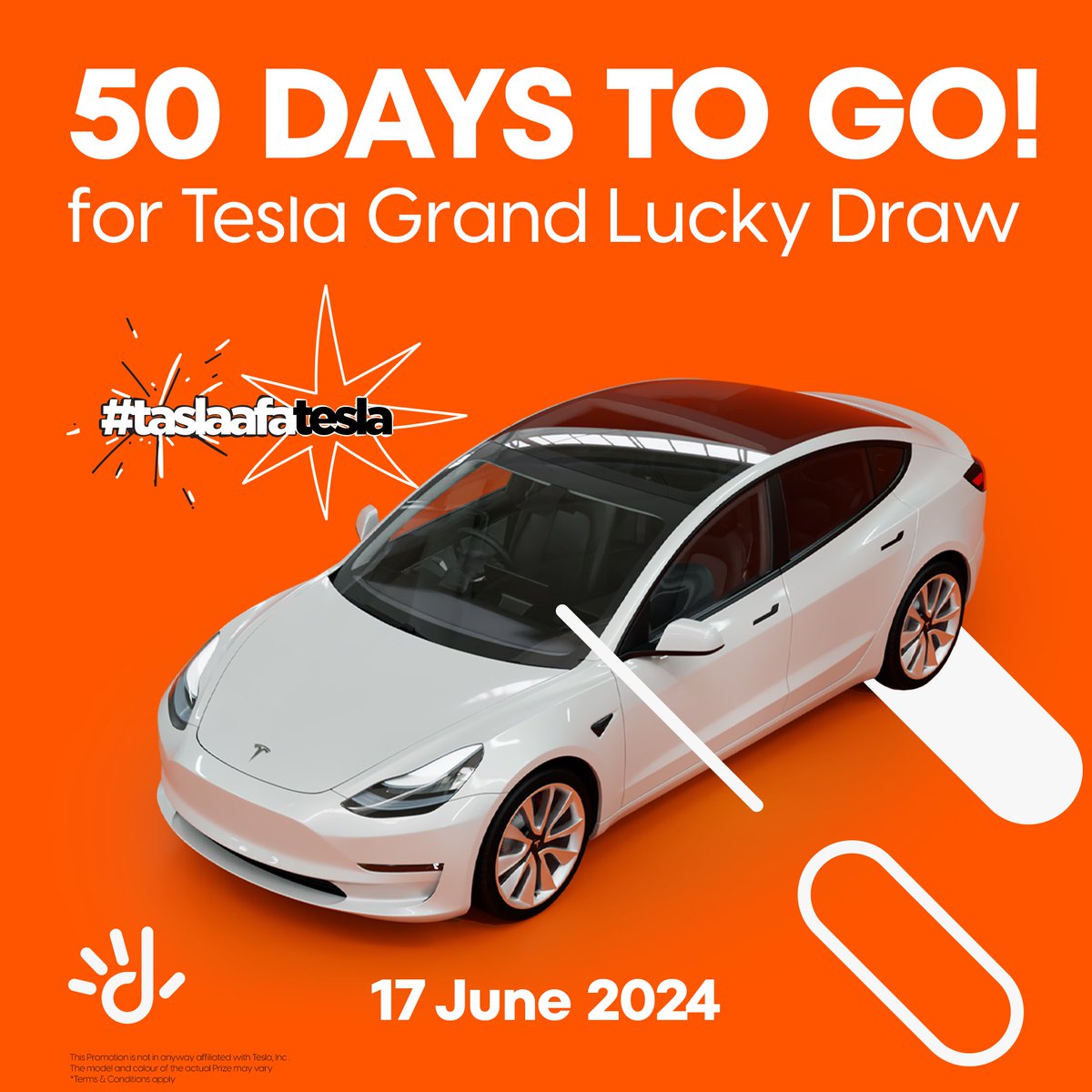 50 days to go! ‘Win A Tesla’ grand lucky draw will take place on 17 June 2024. For more info 👉🏽 bit.ly/3W3cr1I #DhiraaguWinATesla #TaslaafaTesla