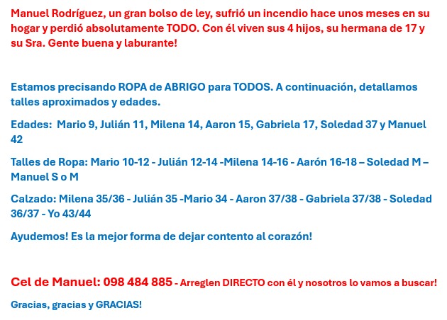 Marcelo_L_Ramos's tweet image. Entre todos,cada uno con una cosa simple como una pilcha que ya no usa ayuda a un montón a una famila bolsilluda.