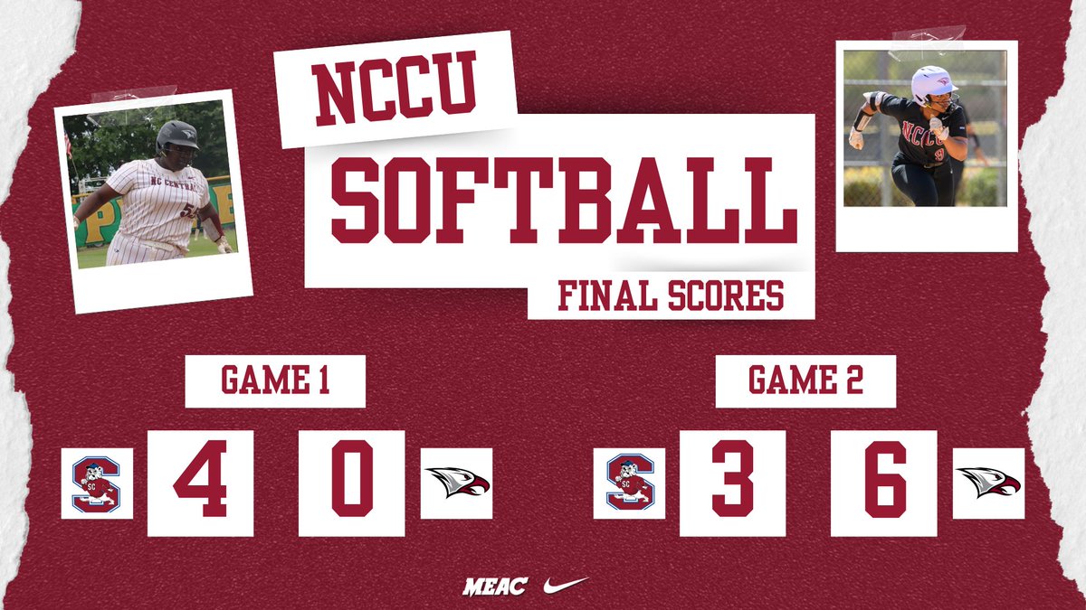 FINAL SCORES! NCCU split Saturday's home MEAC doubleheader with South Carolina State. Sophomore Takia Nichols (left) and freshman Kendall Smith (right) each had three hits on the day. #EaglePride