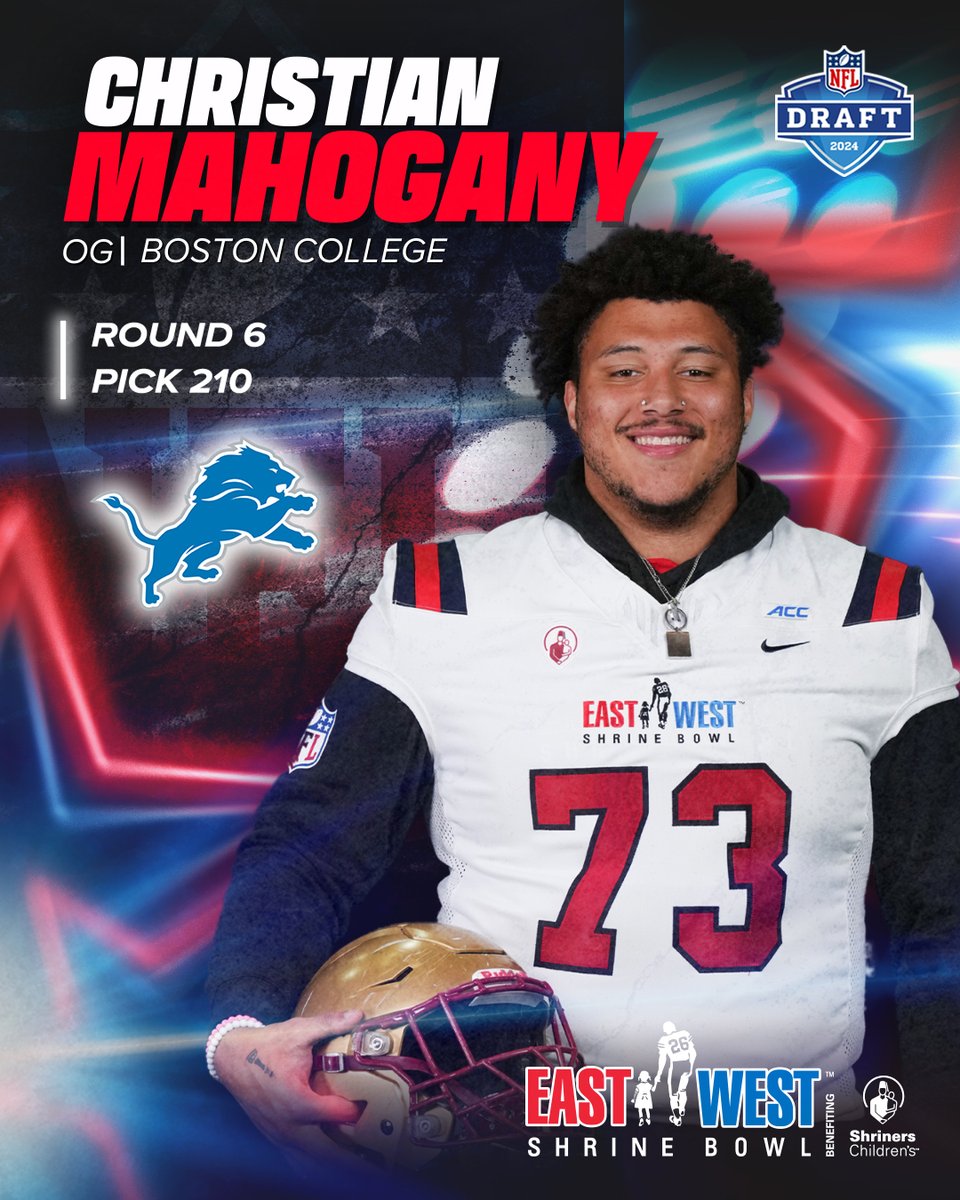 #ShrineBowl ➡️ @NFL Congratulations to Christian Mahogany (@CMahogany73) from @BCFootball on being drafted by the @Lions in the 2024 #NFLDraft! #ShrineBowlPRO | #OnePride