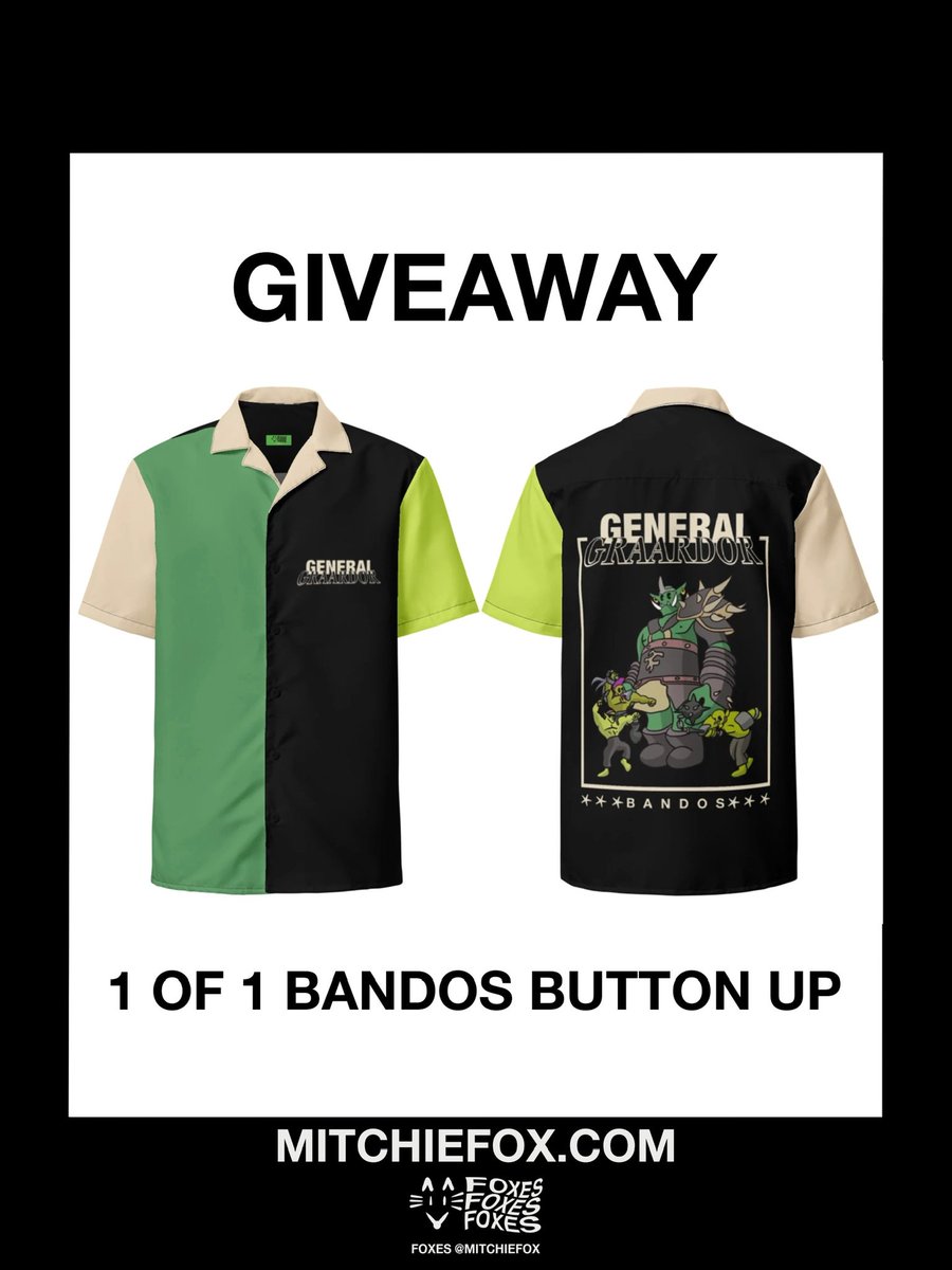 🚨1 OF 1 GIVEAWAY🚨

♻️Retweet to enter♻️
Exclusive Bandos button up! This item will never be sold!

Winner picked 5/4