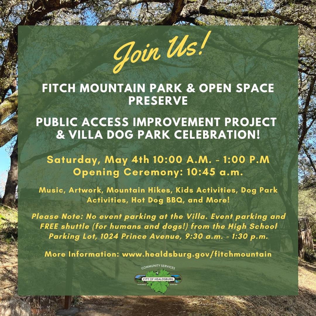 We’re getting ready for a Fitch Mountain-sized celebration full of family fun! We couldn’t be more excited to team up with the City of Healdsburg to open up Fitch Mountain to the public - good times ahead! Join us next Saturday, May 4 - the opening ceremony kicks off @ 10:45am.