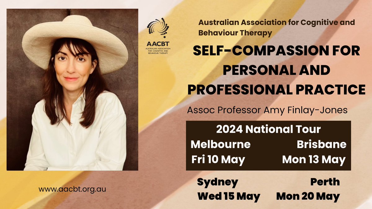 AACBT (@aacbt_org_au) on Twitter photo Improve self-compassion for your self and for your clients - come to this all-day workshop with Assoc Prof <a href="/amyfinlayjones/">Associate Professor Amy Finlay-Jones</a> this May!
#AACBT is touring Amy through four cities - full details on our Eventbrite ticket portal:
eventbrite.com/cc/2024-nation⦠Improve self-compassion for your self and for your clients - come to this all-day workshop with Assoc Prof <a href="/amyfinlayjones/">Associate Professor Amy Finlay-Jones</a> this May!
#AACBT is touring Amy through four cities - full details on our Eventbrite ticket portal:
eventbrite.com/cc/2024-nationβ¦