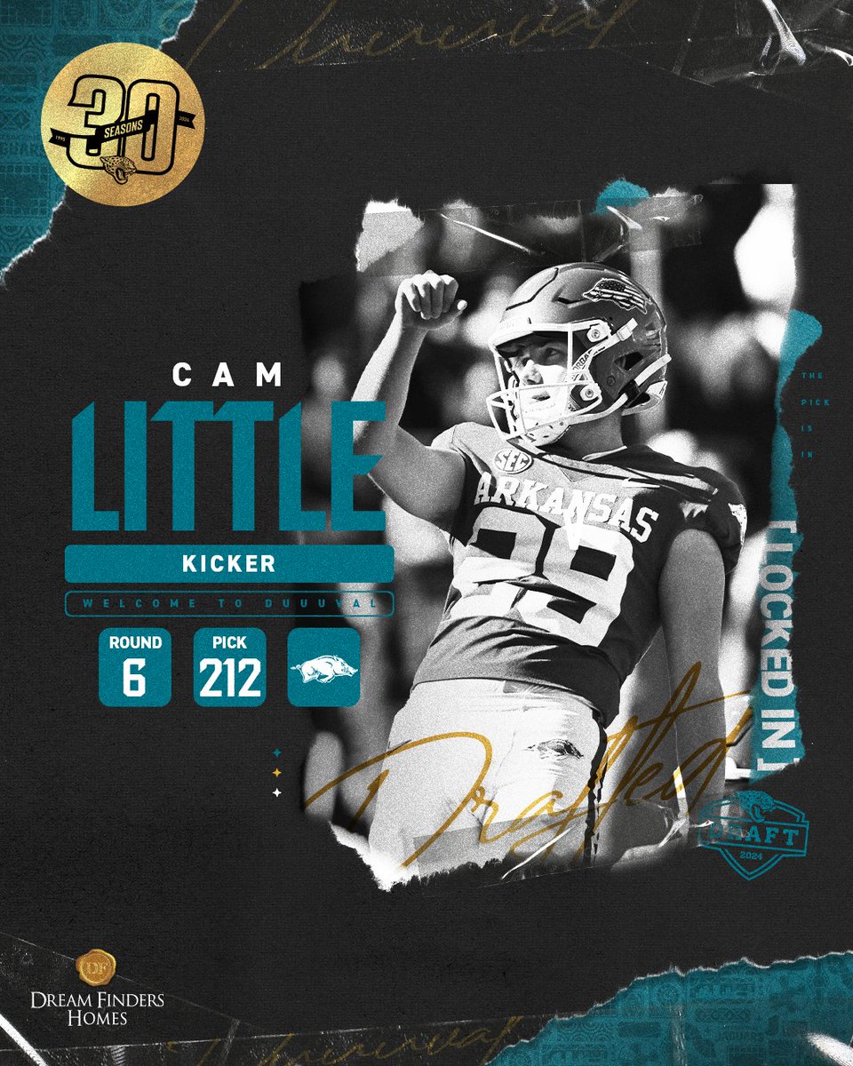 Woo Pig! We have selected Arkansas K Cam Little with the 212th overall pick. @Dream_Finders | @cameronglittle