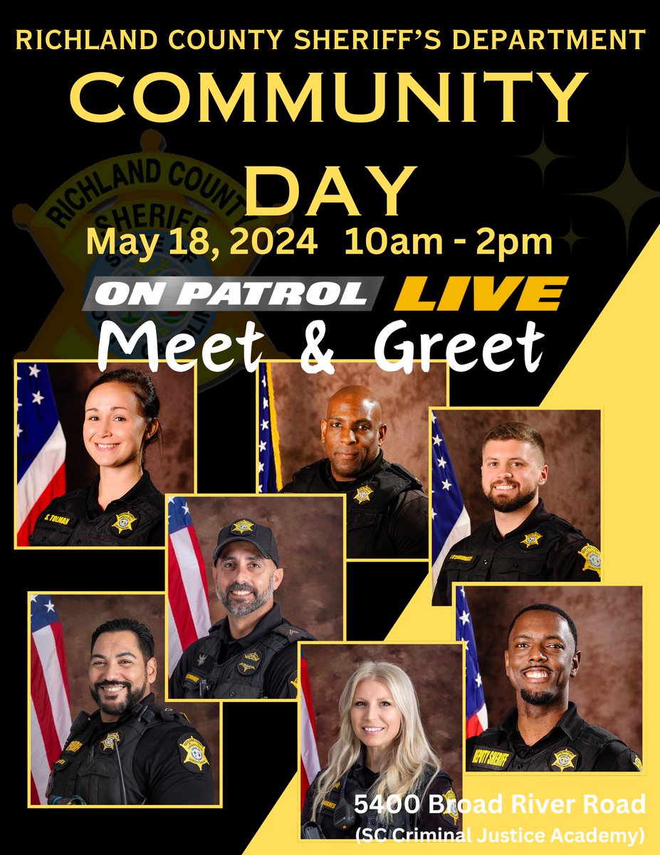 RCSD Community Day is just three weeks away! There's going to be loads of fun things to do and see, including a meet & greet with some of the Deputies you see each week on On Patrol:Live! Come out to 5400 Broad River Road on May 18th from 10am - 2pm! #TeamRCSD #OPLive