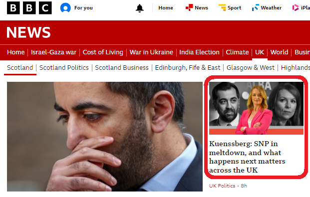 Second headline on the BBC Scotland website. 'SNP in meltdown'. Brazen and crude propaganda. It's almost colonial in nature.
