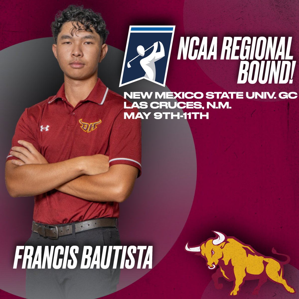 Francis Bautista will represent @CSUDHgolf as he competes in the NCAA Regionals! Bautista qualified in the top spot as an individual in the West Region!