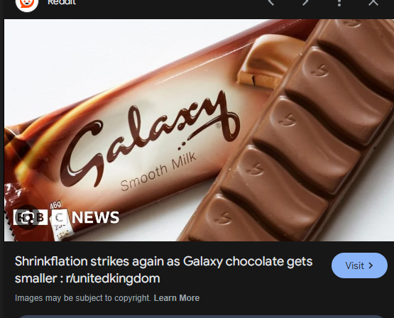 @veganuary @GalaxyChocolate I remember the bars when they were 150 grams.
Now we have 100g.
Disgraceful shrinkflation and profiteering.