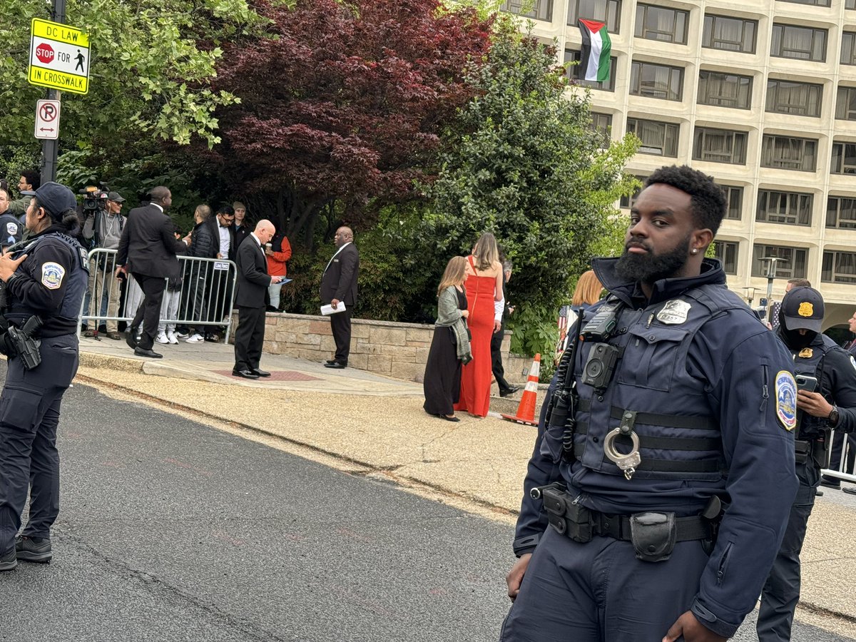 Scenes from the protest just getting started outside the #WHCD #FreePalestine #GenocidalWar #WHCorrespondents