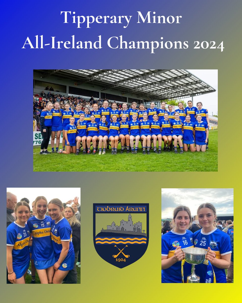 A huge congratulations to Éimhear Troy and the Tipperary Minor team who won the All-Ireland today against Waterford. A great achievement. Well done to everyone involved. 👏👏👏🏆💙💛 @camogietipp