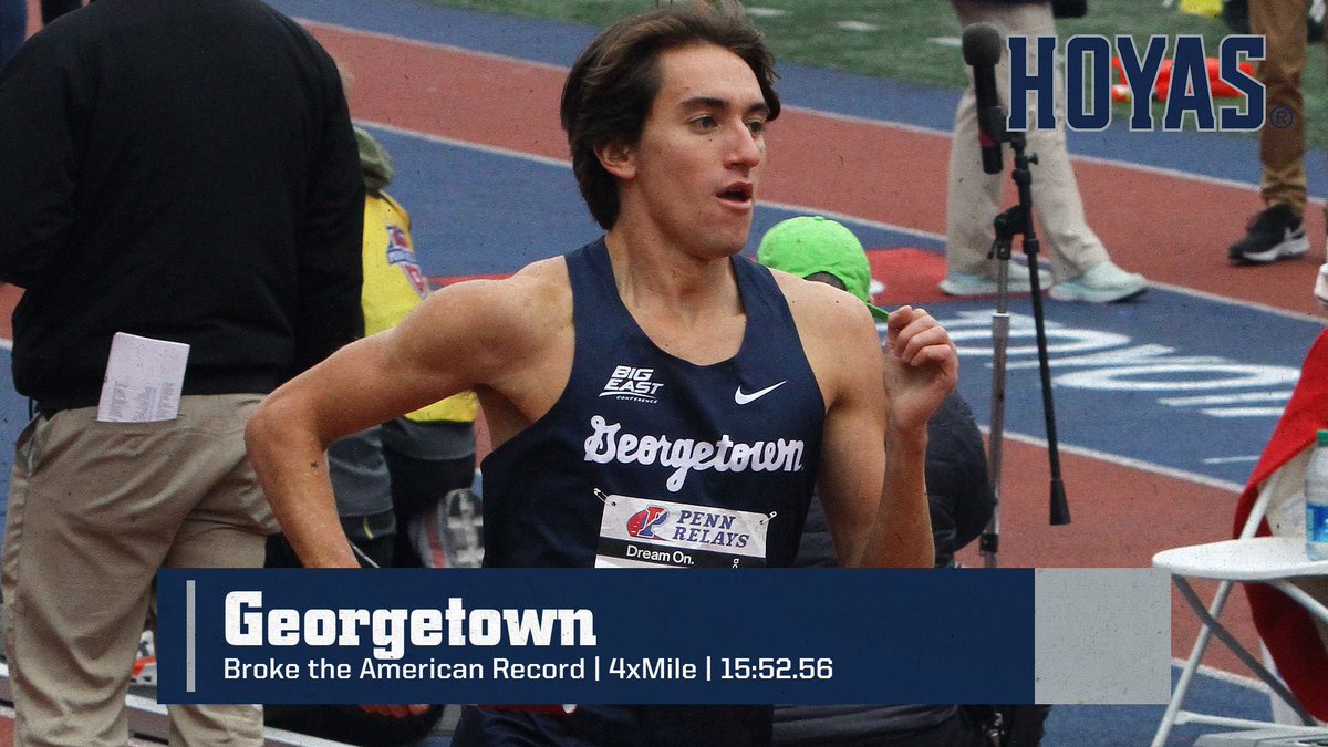 SMASHED THE RECORD 💥 Congrats to Hoyas Abel Teffra, Camden Gilmore, Parker Stokes and Lucas Guerra for breaking the American record in the 4xMile! 👏👏👏 #HoyaSaxa