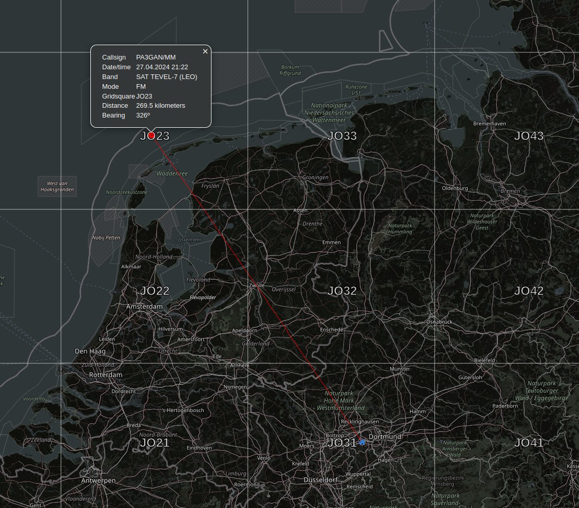 Just worked PA3GAN/MM 🛳️ aka @pa3gan (Gridsquare: JO23 / distance: 269.5 km) on TEVEL-7 🛰️ using FM. Safe trip Erwin! #hamr #wavelog #amsat