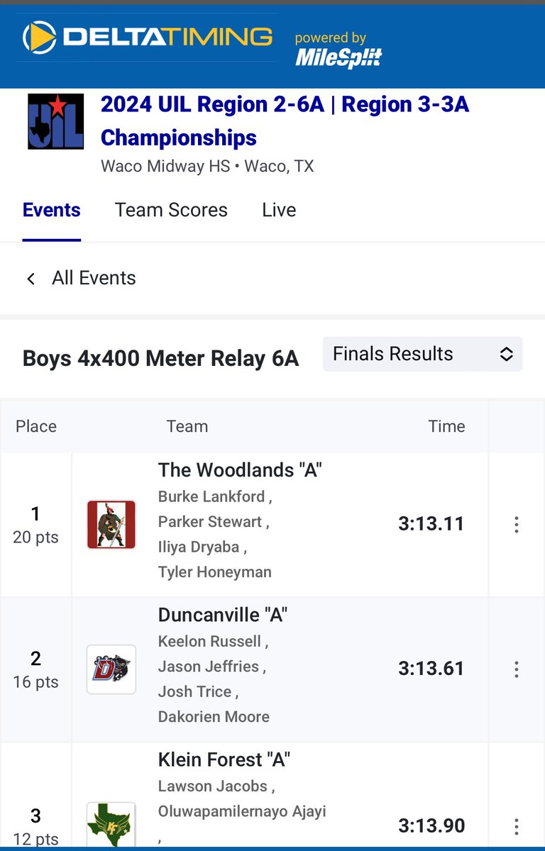 GREAT LEG BUT THAT 3:14 TIME IS A 4th place REGIONAL TIME IN TEXAS..STATE IN TEXAS IT WILL BE 13th place..We are supreme in TX..