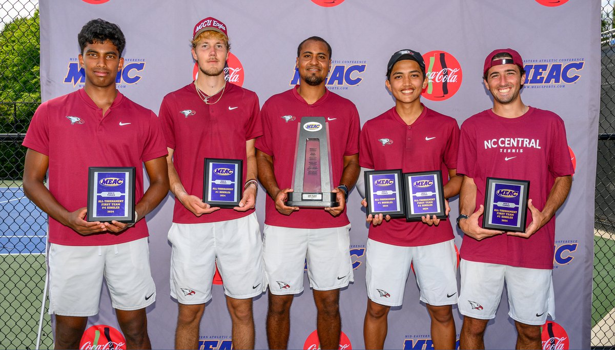 RECAP! The NCCU men's tennis team fell 4-0 in the 2024 MEAC Championship final to South Carolina State on Saturday afternoon. Four Eagles were named to the All-Tournament Team. (Photos courtesy of Kevin Dorsey.) #EaglePride @NCCUMT Story: nccueaglepride.com/news/2024/4/27…