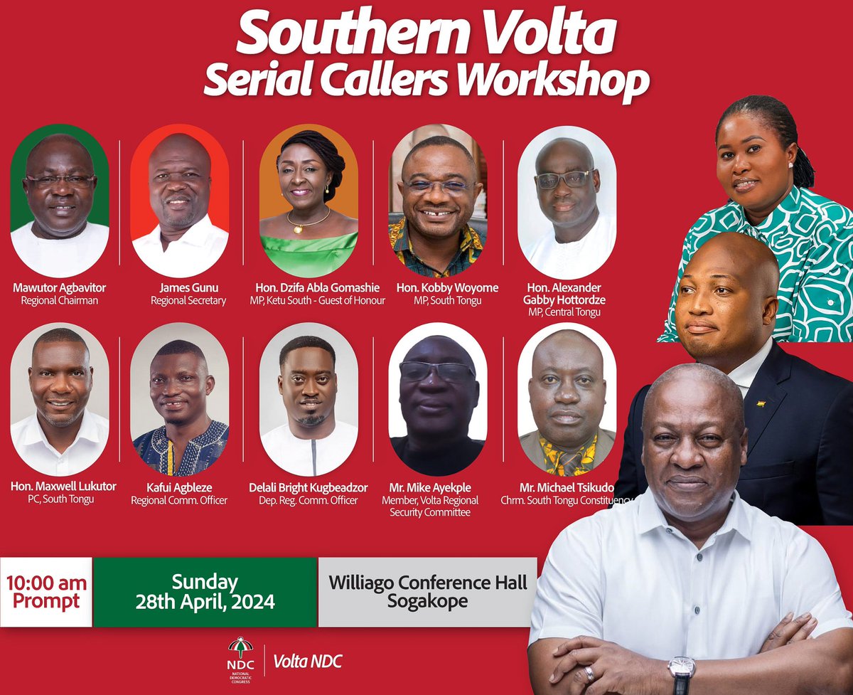 We are having Hon. Okudzeto Ablakwa, Hon. Abla Dzifa Gomashie and Mad. Beatrice Annangfio etc to grace our Southern Volta workshop slated for tomorrow. @S_OkudzetoAblak @AblaDzifa @Beatrice_Annan1 @ndccommbureau @ndc